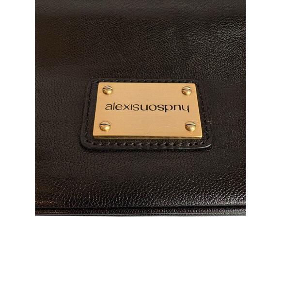 Alexis Hudson Black Leather Top Handle Bag – Y2K Purse w/ Gold Turnlock Accents - Picture 9 of 11